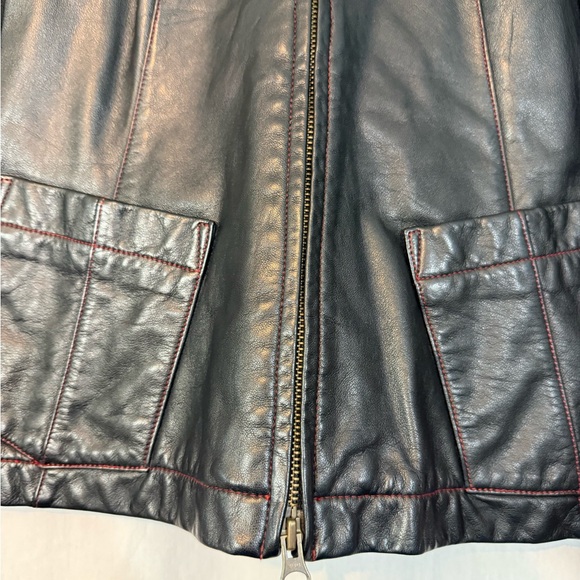 Twiggy Black Genuine Leather Jacket with Knit Sleeves - Picture 4 of 9